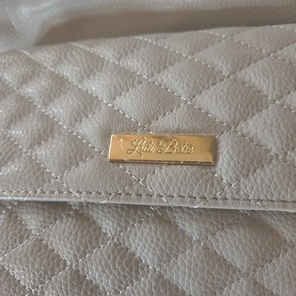 Luli Bebe Monaco Diaper Bag Stone Gray Vegan Leather Backpack Gold Hardware NEW